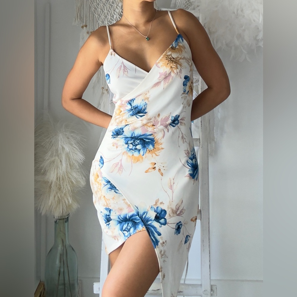 Floral Blue and Cream Dress